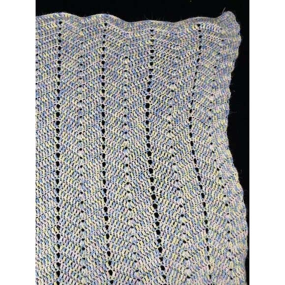 Pastel Hand Crochet Afghan Chair Throw Baby Blanket 53” x 36” Pink Yellow Blue‎ - Picture 4 of 10